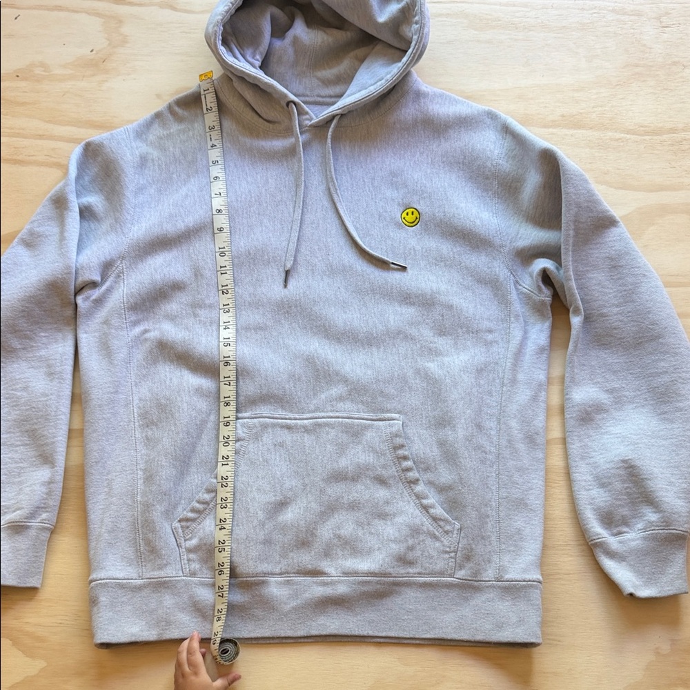 Heather Grey Hooded Sweatshirt with Yellow Smile Patch - Picture 3 of 7